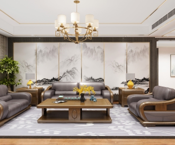 New Chinese Style A Living Room-ID:923876625