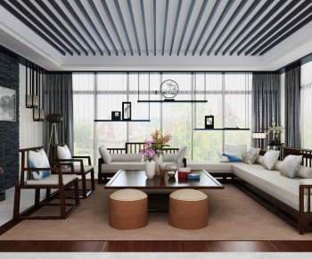 New Chinese Style A Living Room-ID:917037957