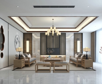 New Chinese Style A Living Room-ID:967792975