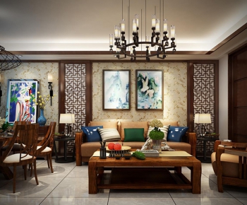 New Chinese Style A Living Room-ID:400616126