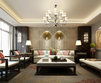 Modern New Chinese Style A Living Room-ID:906128772