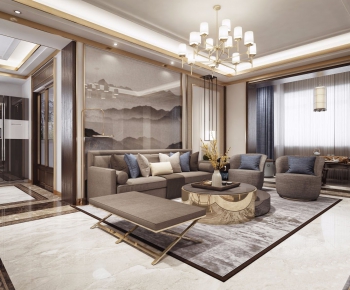 New Chinese Style A Living Room-ID:784496517