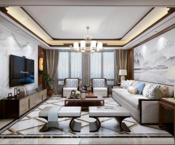 New Chinese Style A Living Room-ID:873888542