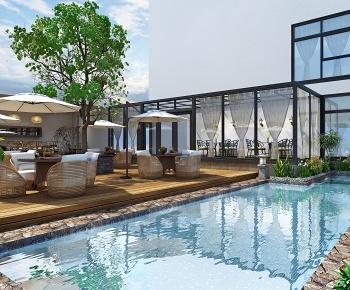 现代会所庭院/景观室外泳池阳光房3D模型
