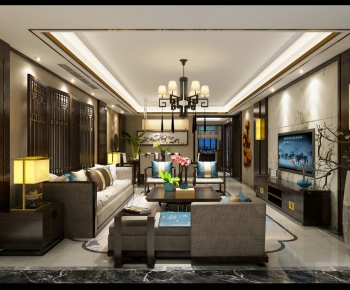 New Chinese Style A Living Room-ID:716047129