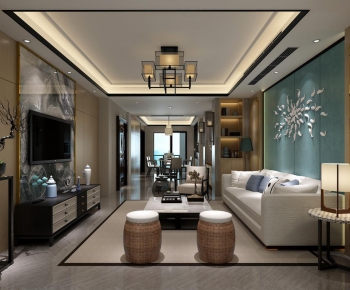 Modern New Chinese Style A Living Room-ID:338053545