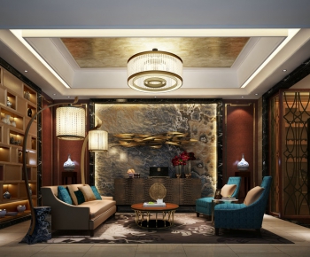 New Chinese Style A Living Room-ID:727052236