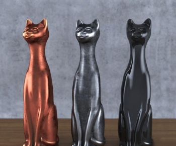 现代金属猫雕塑-ID:383192143