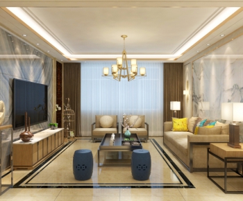 New Chinese Style A Living Room-ID:873714373