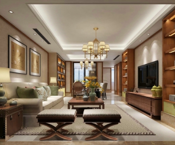 New Chinese Style A Living Room-ID:621898248