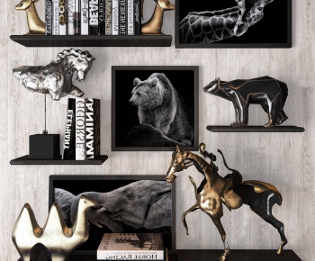现代金属雕塑动物书籍摆件组合-ID:592416784