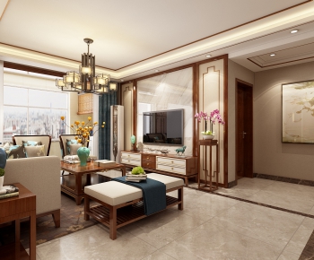 New Chinese Style A Living Room-ID:737658632