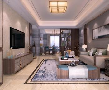 New Chinese Style A Living Room-ID:956423125