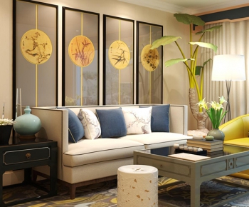 戴昆新中式客厅双人沙发组合沙发茶几屏风隔断-ID:674679453