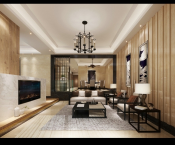New Chinese Style A Living Room-ID:595262813