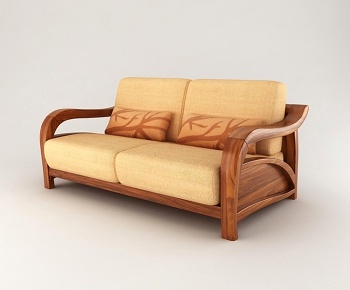 新中式东南亚木质双人沙发3D模型