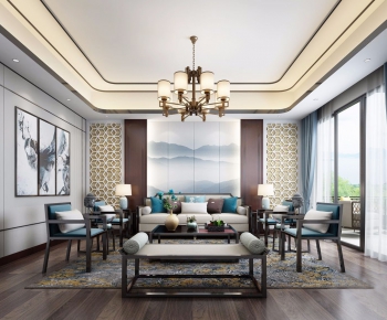 New Chinese Style A Living Room-ID:592251847
