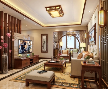 New Chinese Style A Living Room-ID:388685896