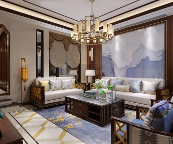 New Chinese Style A Living Room-ID:915119777