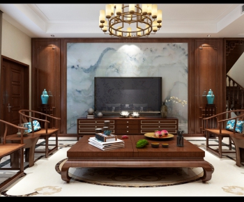 New Chinese Style A Living Room-ID:613963341