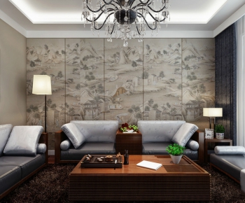 New Chinese Style A Living Room-ID:500264398