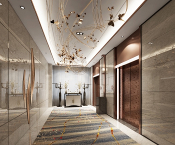 新中式酒店走廊电梯厅-ID:598476447