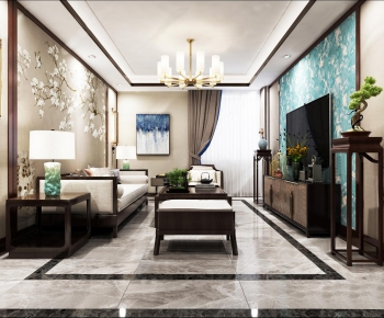New Chinese Style A Living Room-ID:973182534