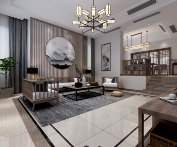 New Chinese Style A Living Room-ID:873803546