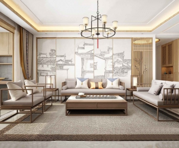New Chinese Style A Living Room-ID:801729424