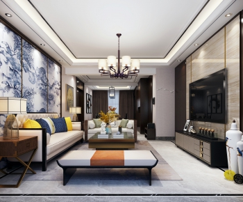 New Chinese Style A Living Room-ID:997056531