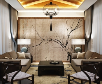New Chinese Style A Living Room-ID:962663937
