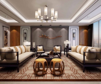 New Chinese Style A Living Room-ID:727794764