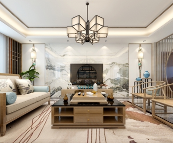 New Chinese Style A Living Room-ID:953765879