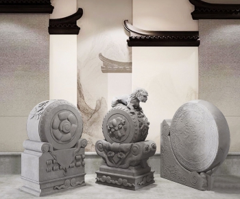中式抱鼓石雕塑-ID:264966423