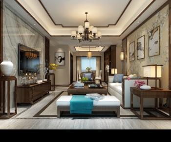 New Chinese Style A Living Room-ID:732912773