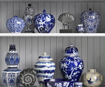 中式青花瓷器皿摆件组合-ID:876838831
