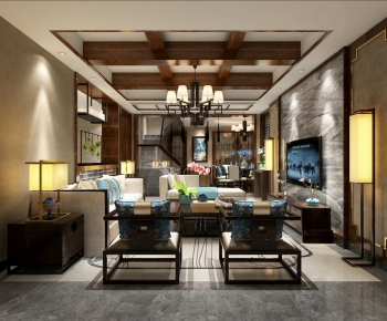 New Chinese Style A Living Room-ID:251061449