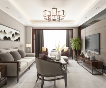 New Chinese Style A Living Room-ID:511468583