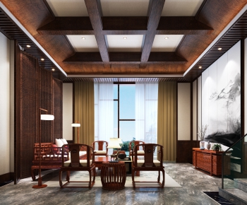 New Chinese Style A Living Room-ID:614393224