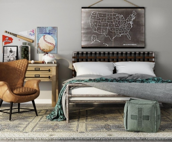 Industrial Style Double Bed-ID:547354229