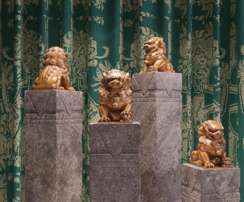 新中式石柱狮子雕塑-ID:107470198