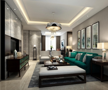Modern New Chinese Style A Living Room-ID:388638945