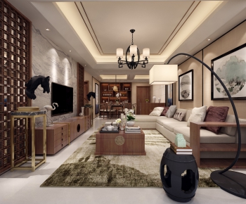 New Chinese Style A Living Room-ID:882887959