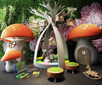 现代儿童玩具卡通游乐场蘑菇房-ID:483946273