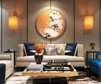 Modern New Chinese Style A Living Room-ID:984751345