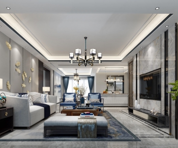 New Chinese Style A Living Room-ID:724503656
