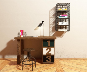 Industrial Style Computer Desk And Chair-ID:499129258