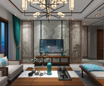 New Chinese Style A Living Room-ID:867540846