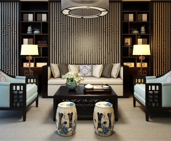 新中式客厅单人沙发多人沙发组合沙发茶几-ID:603803269