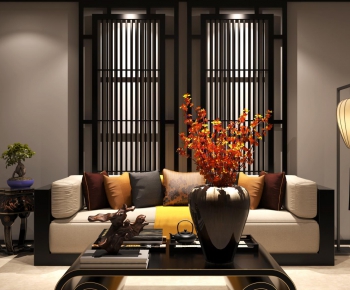 Modern New Chinese Style Three-seat Sofa-ID:782560895